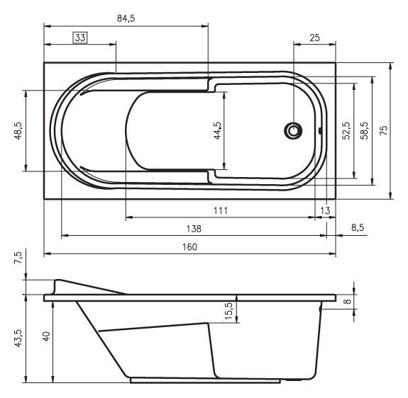 Ванна акриловая Riho COLUMBIA 160х75, BA0100500000000