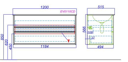 Тумба Clarberg Evolution 120 с умывальником Papyrus 1200, цвет крафт темный, EV0112CD