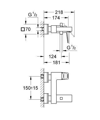 Смеситель для ванны, однорычажный Grohe Eurocube 23140000