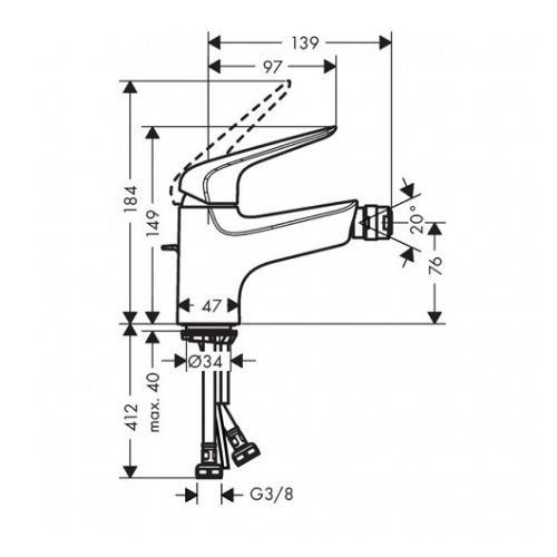 Смеситель для биде Hansgrohe Novus с донным клапаном, хром, 71142000