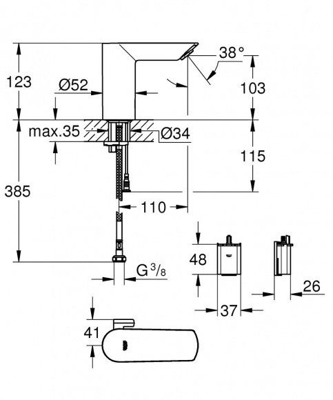 Смеситель для раковины Grohe Bau Cosmopolitan E, хром, 36451000
