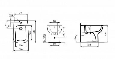 Биде напольное Ideal Standard ESEDRA , с 1-м отверстием под смеситель, с отверстием перелива, T28130