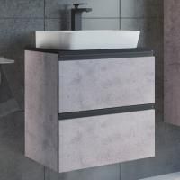 Тумба-умывальник Comforty "Эдинбург-60-2" бетон светлый с черной столешницей, с раковиной COMFORTY 9