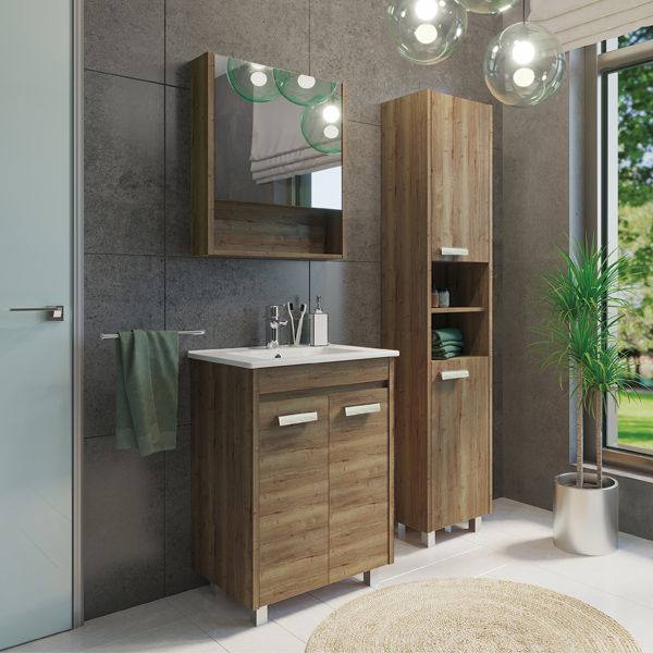 Тумба Comforty "Марио-60" дуб темный с раковиной "Quadro 60"