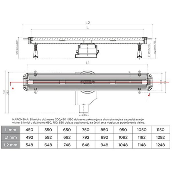 Душевой лоток Pestan Confluo Slim Line 550, 13100032