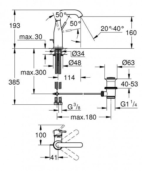 Смеситель для раковины Grohe Essence+, хром, 23462001