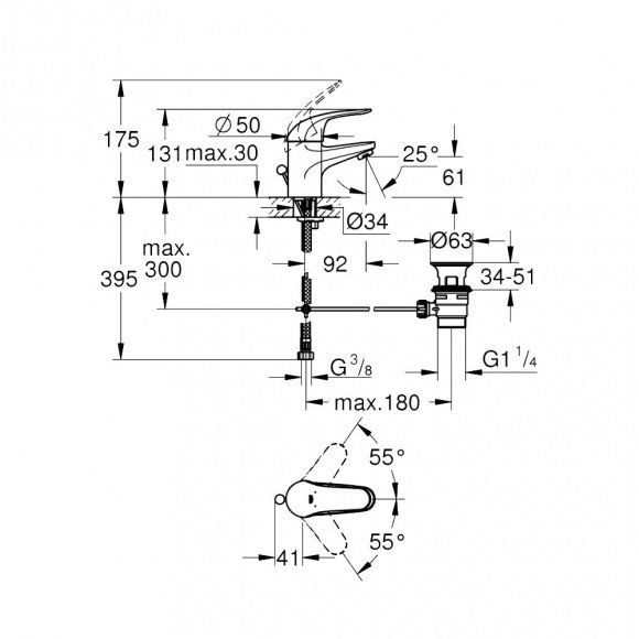Смеситель для раковины Grohe Euroeco, хром, 23262000