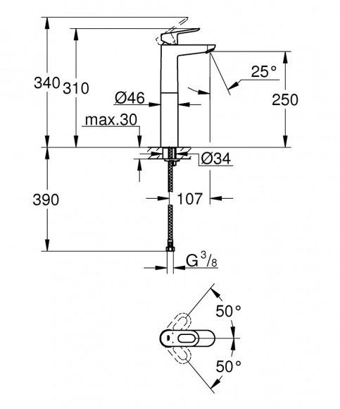 Смеситель для раковины Grohe BauLoop, свободностоящий, хром, 23764000