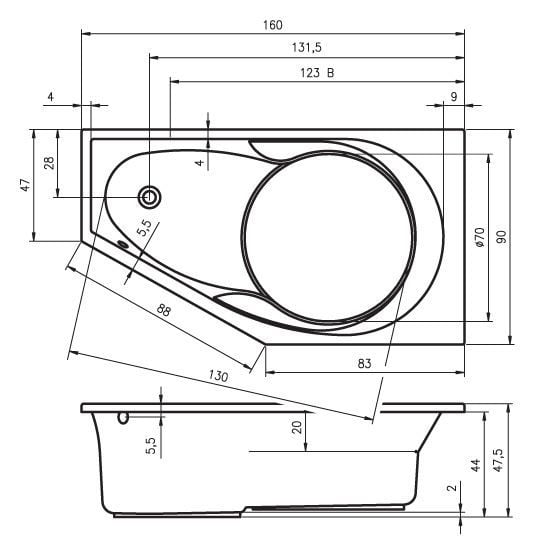 Ванна акриловая Riho YUKON 160х90  L, BA3500500000000