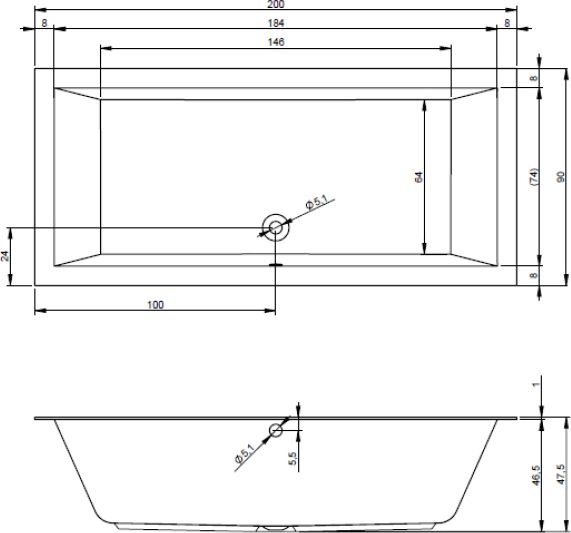Ванна акриловая Riho LUGO 200x90  (с тонким бортом), BT0600500000000