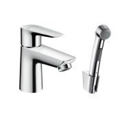 Смеситель для раковины с гигиеническим душем Hansgrohe Talis E, со сливным клапаном Push-Open, хром,
