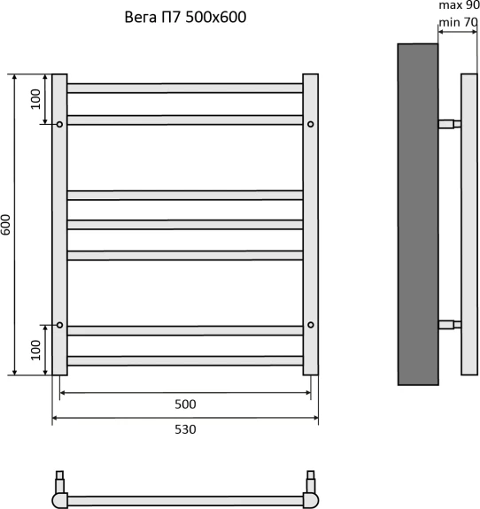 Полотенцесушитель водный Aquatek Вега П7 500х600 (черный муар), AQ DR0760BL
