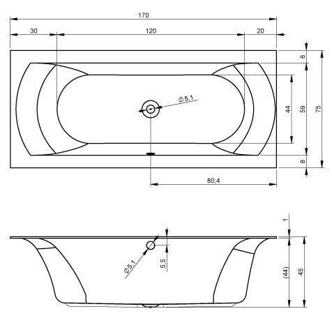 Ванна акриловая Riho LINARES R 170x75  (c тонким бортом), BT4400500000000