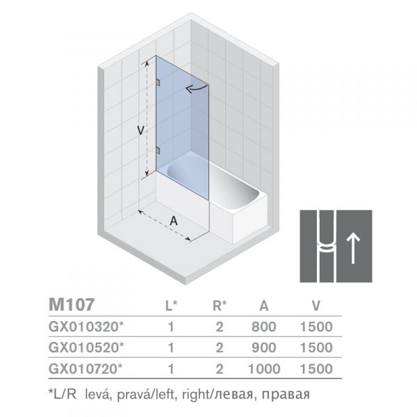 Шторка для ванны Riho SCANDIC MISTRAL M107 150х100 R, GX0107202