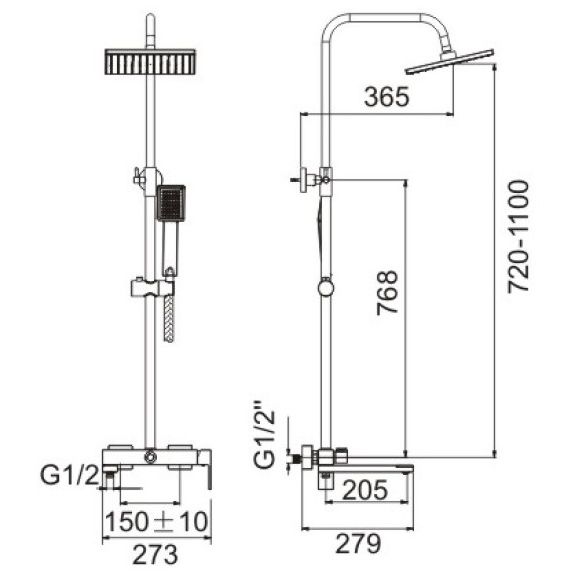 Душевая система Belz B24613, с поворотным изливом, хром,