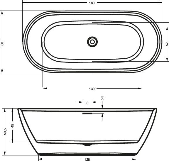 Ванна акриловая Riho INSPIRE  Velvet White  180x80, BD0210500000000