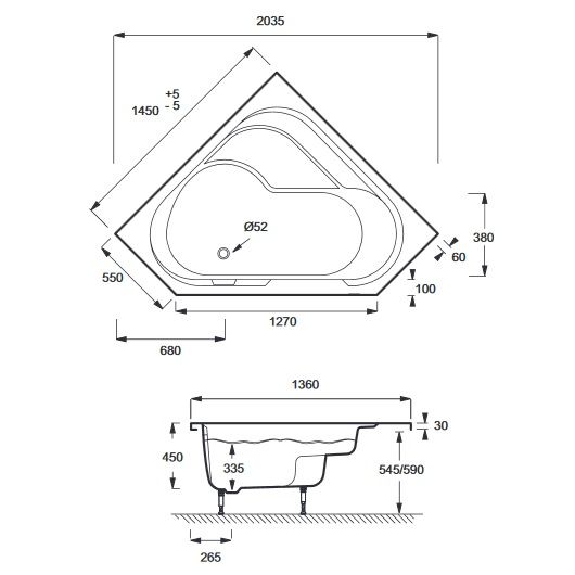 Ванна акриловая Jacob Delafon Bain Douche 145x145, E6222RU-00