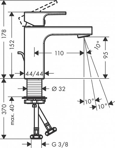 Смеситель для раковины Hansgrohe Vernis Shape 100, со сливным гарнитуром, хром, 71561000
