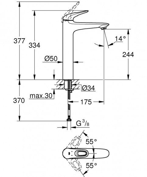 Смеситель для раковины Grohe Eurostyle new, свободностоящий, белая луна, 23570LS3