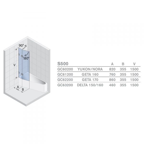 Шторка для ванны Riho SCANDIC S500 YUKON/NORA 150х117, GC60200