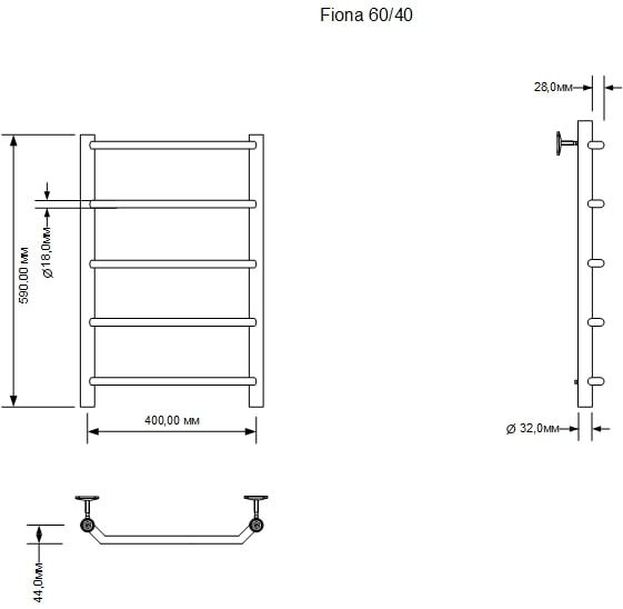 Полотенцесушитель водяной Aquanet Fiona 600x400, хром, 00266735