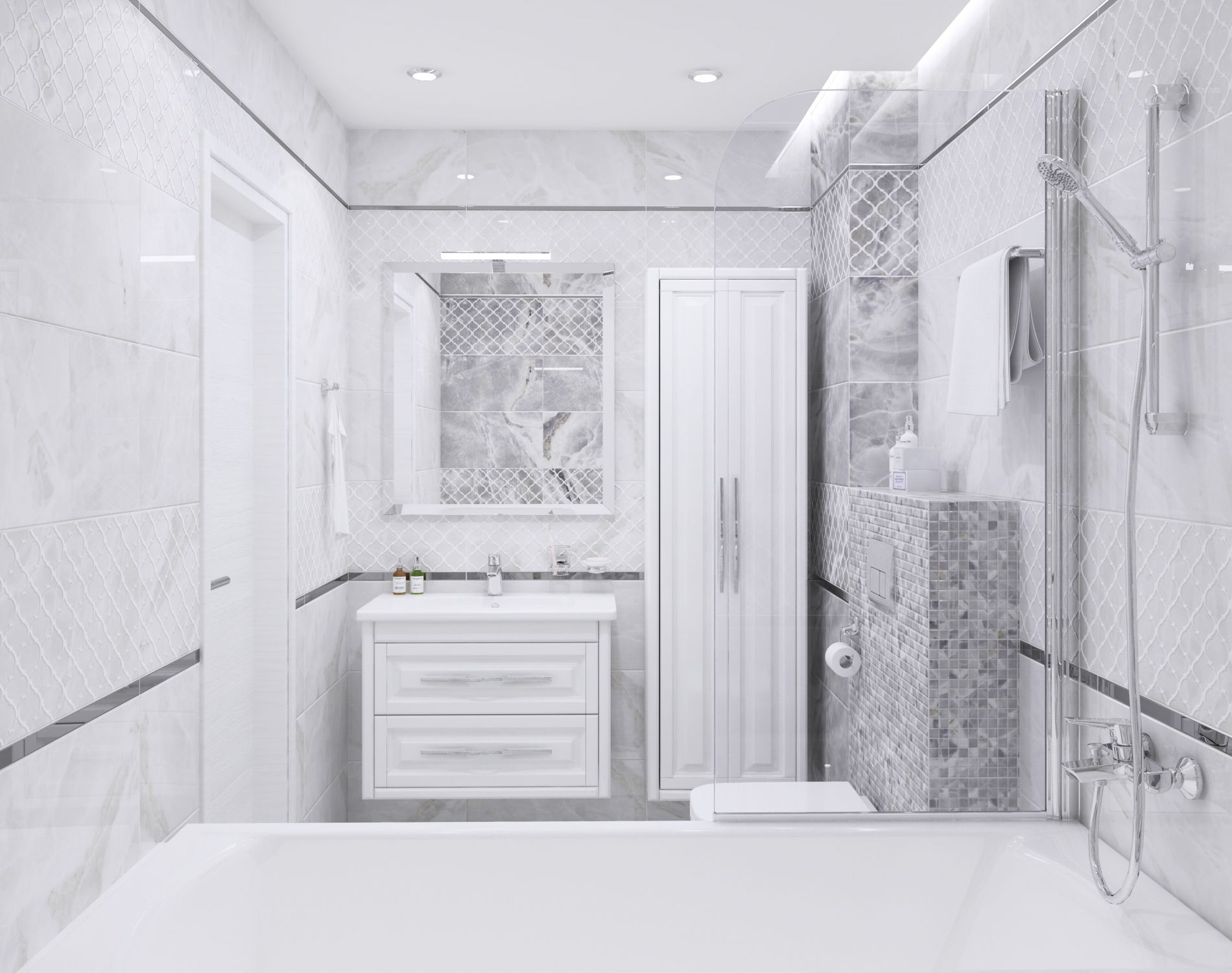 бело серый интерьер ванной