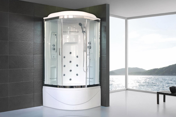 Гидромассажный бокс Royal Bath 90х90х217, прозрачное стекло, хромированный профиль, RB 90NRW-T-CH