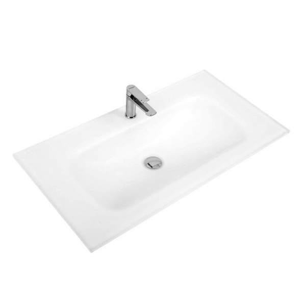 Раковина BelBagno, 81 см, стеклянная полувстаиваемая, прямоугольная, белая матовая, BB810/465-LV-VTR