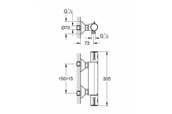 Термостат для душа Grohe Grohtherm 800, настенный монтаж, хром, 34558000