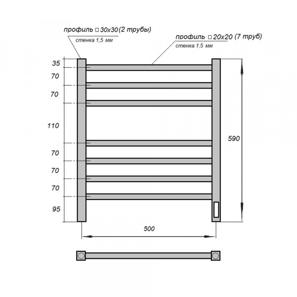 Полотенцесушитель электрический Point белый П7 500x600, диммер справа, PN71856W
