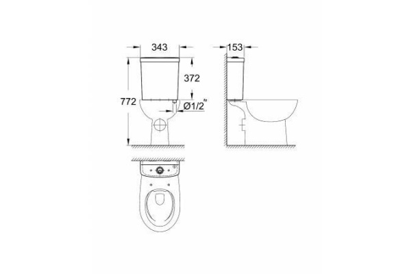 Бачок Grohe Bau Ceramic с двухрежимной арматурой, нижняя подводка ½", 39436000