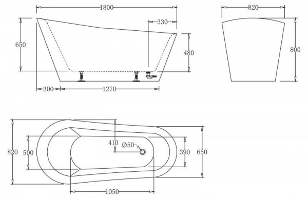 Ванна акриловая BelBagno 180*82 см, белая, без перелива, BB63-1800-W0