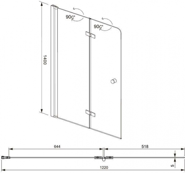 Шторка для ванны Aquanet Beta 4 NF6222-hinge, прозрачное стекло