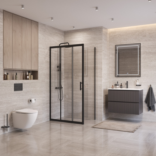 Душевая кабина BelBagno 80*100 см, профиль черный, UNO-195-AHF-31-100/80-C-NERO