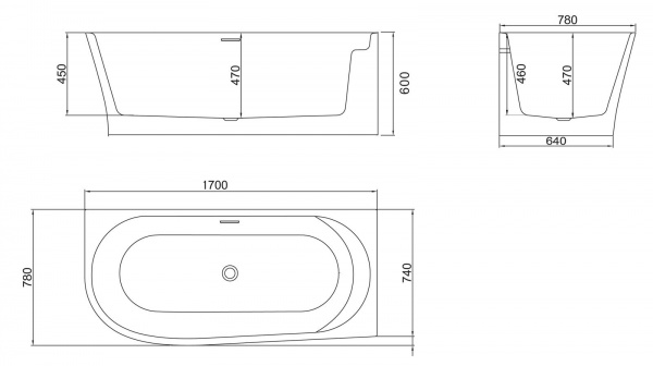 Ванна акриловая BelBagno 170*78 см, белая, BB410-1700-780-R