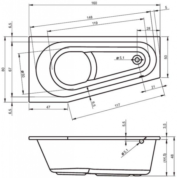 Ванна акриловая Riho DELTA 160х80 L, BB8300500000000