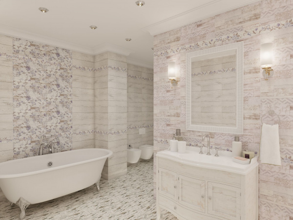 Керамическая плитка настенная Global Tile Сан-Ремо / San Remo Бел. 25x50  панно часть 1, GT14VG