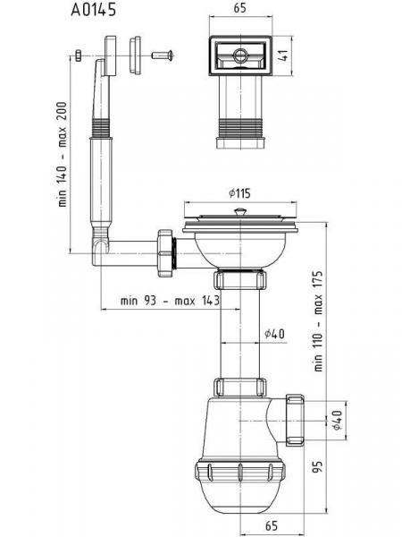 A0145S Сифон Ани Грот 3 1/2*40 с переливом мойки A0145S