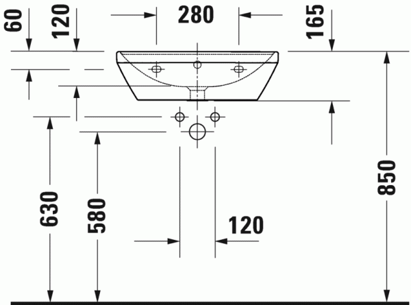 Раковина Duravit  D-NEO  550 x 440 мм, 1 отв под смеситель, с переливом, 2366550000