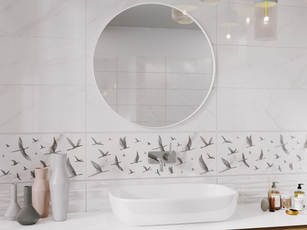 Настенная вставка Meissen Keramik Elegance птицы белый 25x75 EG2U051