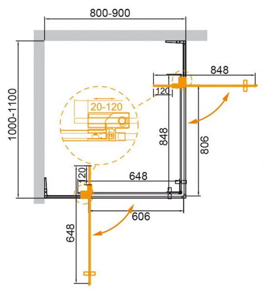 Душевая кабина Cezares SLIDER-AH-2-80/90-100/110-BR-Cr