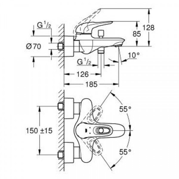 Смеситель для ванны, однорычажный Grohe Eurostyle 33591003