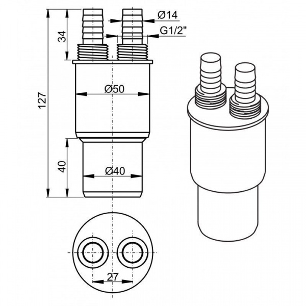 Муфта Alcadrain переходная, HT 40/50×G1/2", AKS6