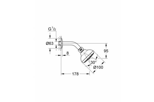 Верхний душ Grohe  Tempesta New 100, с душевым кронштейном, хром, 26088001