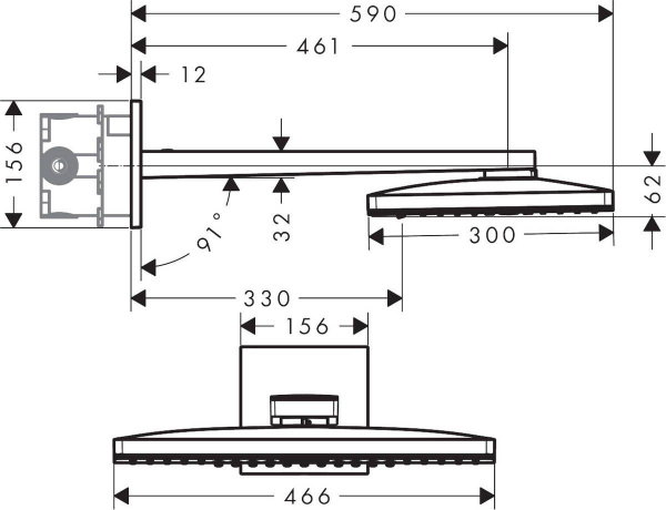 Верхний душ с душевым кронштейном Hansgrohe Rainmaker Select 460 2jet, хром/белый, 24005400