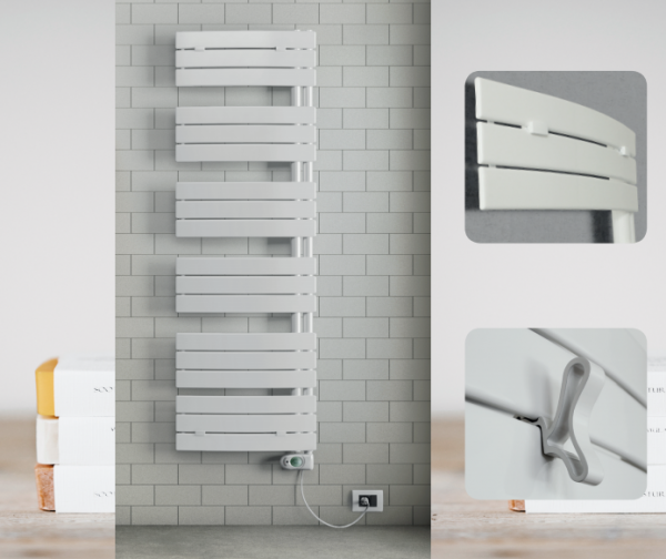 Электрический полотенцесушитель Lazzarini E-Pieve 600W белый изогнутый, 389053