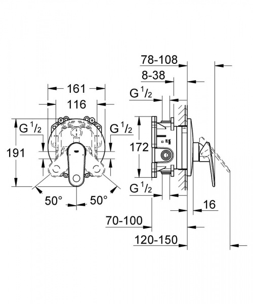 Смеситель для душа Grohe Europlus скрытого монтажа, хром, 19537002
