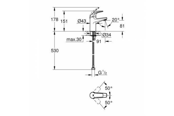 Смеситель для раковины Grohe BauCurve, хром, 32848000