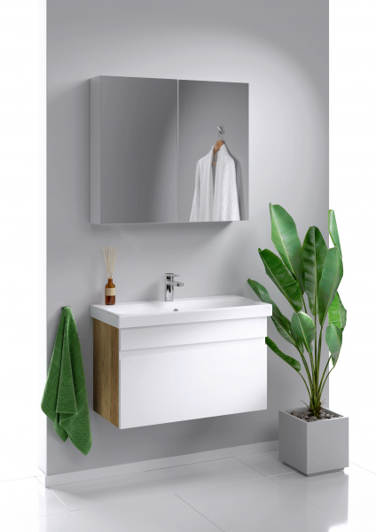 Тумба Aqwella "Smart" 80 подвесная, цвет дуб балтийский с раковиной MODUO 80 SLIM SRT0108DB