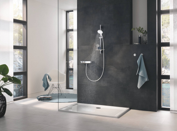 Душевой гарнитур Grohe Rainshower SmartActive 130, с полочкой, белая луна, 26576LS0